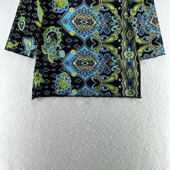 Vine Street Top Womens Sz M Floral Paisley Sheer Mesh 3/4 Sleeve Black Green - Picture 6 of 11